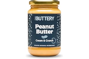 The Buttery – Peanut Butter Cream & Crunch/Crema de Cacahuete Crujiente,100% Cacahuete Alto Oleico Saludable, Sin Aceite de Palma ni Azúcares Añadidos ni Gluten, Fuente de Proteína, Apto Veganos -350g