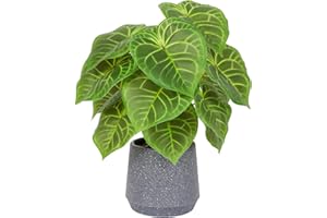 LUWENER Artificial Potted Green Leaf Plant in Pot,13.3 in/35 cm tall Fake Foliage Greenery Plant for Office Bathroom Home Desk Decoration(Candle leaf)