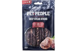 Pet People Beef Steak Sticks 80g, Natural, Grain Free, High Protein, Dental Care, Dog Snacks - 8pc, 80g (1 Bag)