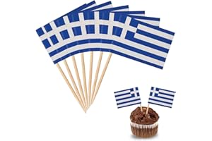 YXHZVON Pack of 200 Cocktail Stick Flags, Greece Flag Toothpicks, Cocktail Picks, Mini Flag, Cupcake Toppers Stick for Party Decoration, Food, Cake, Fruit, Sandwich, Party, Pub Decoration