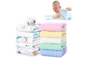 WYTNB 10Pcs Small Baby Muslin Squares, 25x25cm Cotton Burp Cloths, 6 Layers Breathable Newborn Washcloths, Absorbent Swaddle Cloths, Baby Face Body Towel, Facial Cleansing for Kids Boys Girls