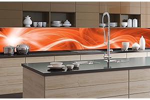 Dimex Küchenrückwand Folie selbstklebend ABSTRAKTE MALEREI IN ORANGE | Klebefolie - Dekofolie - Spritzschutz für Küche | Made in EU - 350 cm x 60 cm