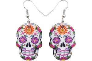 NEWEI Acrylic Halloween Candy Skull Earrings Skeleton Ghost Dangle Day of The Dead Jewellery for Women Girls Gift Charms