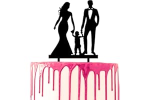 CARISPIBET Topper per torta nuziale anniversario matrimonio silhouette acrilica decorativa coppia mano mano con figlio