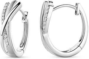 Miore Pendientes de Mujer Forma de Aro Cruzado Bañados en Oro y Fabricados en Plata de Ley 925, con 9 Cristales de Circonita Transparente, Hipoalergénico, Apto para Pieles Sensibles, 16,5 mm x 6 mm