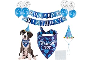 TCBOYING Dog Birthday Bandana, Dog Birthday Boy Hat Scarfs Flag Balloon with Cute Doggie Birthday Party Supplies Decorations (Style1, Blue)