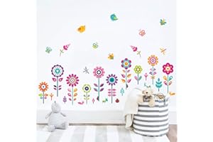 decalmile Pegatinas de Pared Jardín de Flores Vinilos Decorativos Mariposas Floral Rodapié Adhesivos Pared Habitación Infantiles Niña Dormitorio Salón