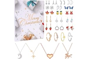 DGUSO Calendario Adviento 2023, Joyas Calendario De Adviento Mujer de Navidad 2023 Conjunto de Joyeria Anillos Collar Pendientes Tachuelas Calendario de Cuenta Regresiva Navidad Para Mujer Niñas y Niños