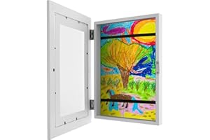 harupink Kids Art Frames Front Opening A4 Kids Artwork Display Frame w/ Fixed Strap Kids Artwork Picture Prame Wood Storage Picture Frame Horizontal and Vertical Formats Hold up to 150 Artworks，white