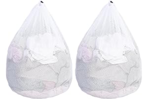 GIEEU Worki na pranie, 2 szt. do pralki, duże siatkowe worki na pranie ze sznurkiem, 60 x 80 cm, bardzo duże worki na pranie na kołdrę, duże ubrania (białe)