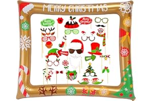 WakiHong Fotorahmen Aufblasbare Weihnachten mit 32 Stück Photo Booth Requisiten Weihnachtsfeier Fotorequisiten für Weihnachten Partyzubehör, Silvester