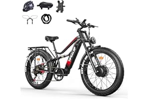 Lohang Vélo électrique pour Adultes, VTT 26 Pouces, Batterie 52 V 19/21 Ah, autonomie jusqu'à 40-90 km, Moteur Unique/Double, Double amortisseurs, 7 Vitesses, vélo électrique de Plage et de Neige