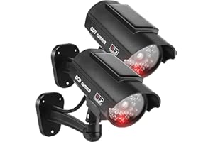 Sporgo Lot de 2 caméras factice d'extérieur : caméra de surveillance solaire factice avec lumière LED rouge clignotante, caméra de surveillance factice pour l'intérieur et l'extérieur (noir A)