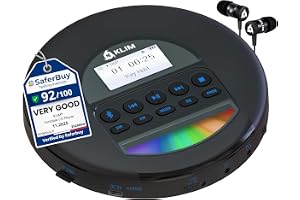 KLIM Nomad - Bärbar CD-spelare med lång batteritid - ny - KLIM Fusion hörlurar - CD Player Mini Compact - FM-radio kompatibel