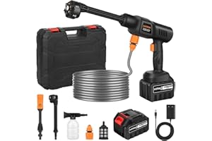 Idropulitrice a Batteria, MYPIN Idropulitrice Portatile con 2 Batterias Ricaricabile, 600 PSI, 21V, 6-in-1 Ugelli, per Auto, Pavimento, Muro, Recinzion