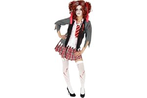Foxxeo Blutiges Zombie Schulmädchen Kostüm für Damen Halloween Fasching Karneval, Größe:L
