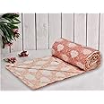 Trance Home Linen Pure Cotton Reversible Dohar Double Bed Size | AC Blanket Comforter | Soft Light-Weight Bed Blanket Skin Friendly (84 x 88 inch, Royale Peach, Pack of 1)