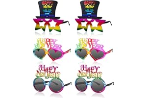 Johiux 6 Stück Silvester Deko 2026,Happy New Year Silvester Brille,Silvester Foto Requisiten,Fotobox Accessoires für Silvester,Silvester Party Neujahr Deko,Silvester Deko 2026 Party Set