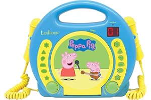 Lexibook, Peppa Pig, Reproductor de CD portátil con micrófonos, Reproductor de música, Repetición y programación, Karaoke, Toma de Auriculares, Azul/Amarillo, RCDK100PP