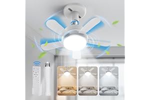 Ventilatore da Soffitto con Luce, BLITZWILL Ø38cm Mini Ventilatori da Soffitto Silenziosi con Telecomando e Illuminazione a LED, 6 Velocità, 3 Colori Dimmerabili, Estate-Inverno, Attacco E26/E27,Timer