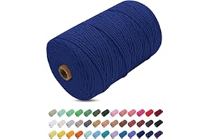 Uiopa Hilo Macrame 3mm x 200m, Cuerda Macrame Gruesa Cuerda de Algodon Natural, Cordel Colores Hilo de Algodón para Manualidades, Macrame Pared, Cortinas, Colgar Plantas, Colgar Fotos (Azul)