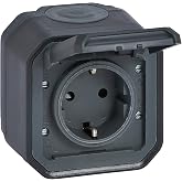Legrand - 16A socket with lateral ground contact - Plexus - IP55 waterproof - Surface mount - Anthracite - 069783LE