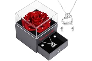 Veroola Konservierte Echte Rose mit Mom Halskette und Ohrringe, Beste Mama der Welt Ewige Rose Blumen Geschenke für Mama, Weihnachten Muttertag Valentinstag Geburtstag Mom Geschenke.KristallRot