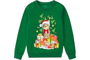 SFreeBo Felpa Natalizia per Bambini Ragazza Pullover T-Shirt Invernale a Maniche Lunghe Top Unisex Ragazzi Casual Cotone Stampa Natalizia Pullover per 4-11 Anni