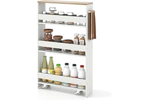 COSTWAY Wózek wnękowy o szerokości 13 cm, 4 poziomy, wózek kuchenny, wąski, regał wnękowy na kółkach, wózek do serwowania z uchwytem i poręczami, regał łazienkowy, do kuchni, łazienki, 47,5 x 13 x