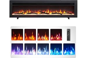 FlameKo Dilton 50"/127cm 3 in 1 Electric Fireplace With Logs, Freestanding, Wall Mounted, Recessed, 9 Colour Flame Effect, Media Wall Compatible, 900W - 1800W Heater, Remote Control