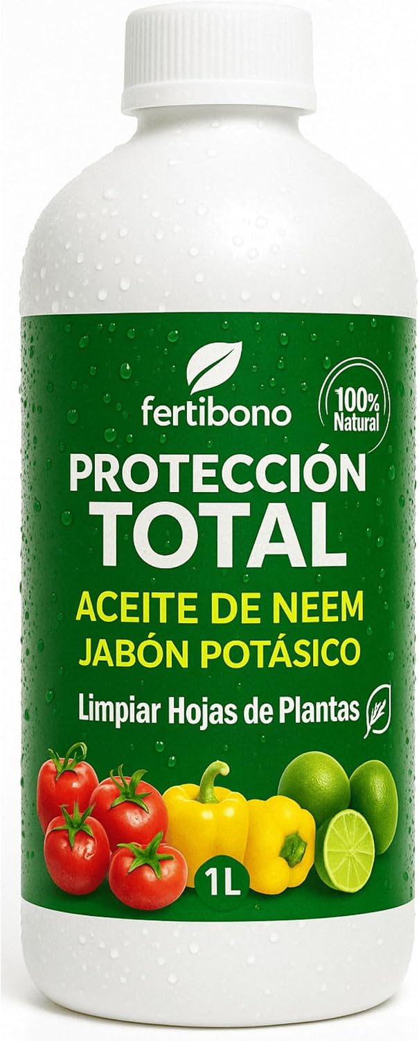 FERTIBONO Jabón Potásico + Aceite de Neem | Solución Multiusos Natural para Plantas | 1l | Ideal para Huertos y Jardines