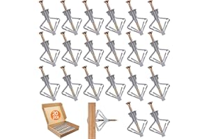 ORMROMRA Lot de 20 chevilles pour placoplâtre avec 20 vis, chevilles papillon pour corps creux, chevilles pour cloison sèche, kit d'ancrage, vis auto-perceuses pour brique, béton, plaques de plâtre