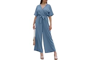 Laphilo De las mujeres largo con cuello en v pierna ancha mono con Casual elegante cinturón de verano cod.7213