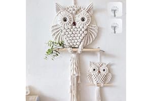 YSGLIFE 2 x Owls Macrame Wall Hanging Wall Decoration Handmade Boho Ornament Wall Art Hanger Home Decoration Office Living Room Bedroom Nursery Craft Decorations