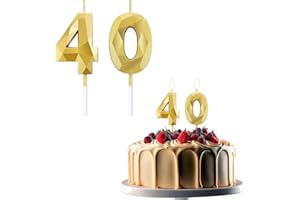 JEKUGOT 40th Birthday Candles for Cakes, Number 40 Candle, Gold Candle, Cake Candles Cake Topper Decorations for Birthday Party, Wedding, and Anniversary Celebration Supplies