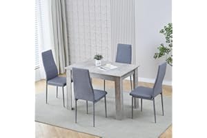Homullel Dining Table and Chairs Set for Small Spaces, Grey Table with Chairs, 110x70 cm Kitchen Table Dining Room Set (Linen Grey, Table with 4 Chairs)