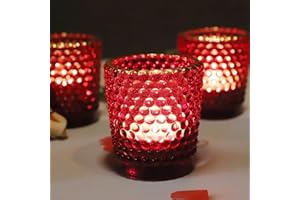 Vohocandle Red Tea light Candle Holders with Gold Rim Set of 12, Glass Tea Light Holders for Christmas, Holiday and Dating Décor, Votive Candle Holders for Table Centerpiece,