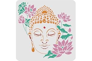 FINGERINSPIRE Pochoirs Bouddha pour la Peinture 30x30cm Pochoir Bouddha avec Lotus Dessin Statues Réutilisables de Bouddha Pochoir pour Peinture sur Bois, Carrelage, Papier, Tissu, Sol et Mur