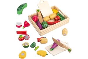 DILPEAK Spielküche Zubehör Holz, Holz Obst und Gemüse zum Schneiden, Kinderküche Zubehör, Spielobst zum Schneiden, Kinder Simulation Lernspielzeug Rollenspiele Geschenk