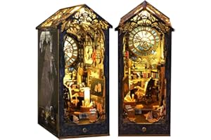 DAJASD Book Nook zestaw "zrób to sam", Book Nook DIY domek dla lalek, miniaturowy zestaw do domu, puzzle, podpórki do książek z drewna z drewnianymi meblami i światłem LED, dla osób powyżej 14 roku