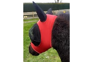 RUGGLES EQUESTRIAN Ruggles Shetland Miniature Section A Pull On Fly Mask With Ears | Stretch Lycra | Horse & Pony Eye Protection (Std Shet, Burgundy)