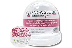 ‎SNOWGLOBE FOR YOU - DO IT YOURSELF Foto Schneekugel groß | Inhalt: Schnee | B: 9 cm H: 8 cm | mit 2 x Bild | Sockel transparent | Schüttelkugel individuell Bilderrahmen | 50000