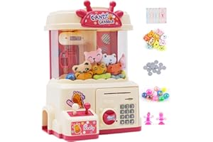 Arkyomi Mini Máquina de Garra para Niños Juguete de Garra con 10 Muñecas 20 Moneda del Juego 10 gacha con Luces y Sonidos interactivos Máquina (Blanco)