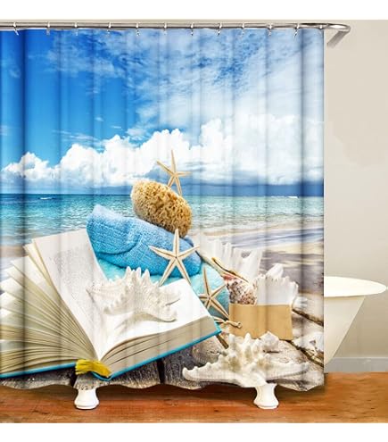 A.Monamour Duschvorhang Hawaii Design – Polyester, Wasserdicht 180x180 Cm | Mit Haken, Gewichteter Boden