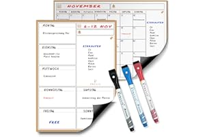 Previs Pack Magnetic Monthly Planner + Magnetic Weekly Planner for Fridge and Desk - Organiser with Magnet - Jorn Adaplaner, Shopping, Rutina, Studio, Work