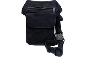 EMBROLLO Riñonera Negra Grande con 3 Bolsillos. Bolso de Cadera Colgante Estilo Hippie Hippy Rasta Etnico Tribal Urbano Casual (Negro)