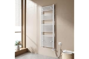 EMKE Radiador Toallero Eléctrico para Baño,140 x 50 cm, Secatoallas eléctrico con termostato,600 vatios (Blanco),Toallero Electrico Baño