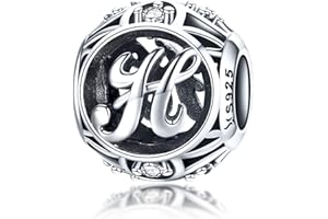LaMenars Letras Abalorios Charms Originales Plata de Ley 925 Colgantes de Alfabeto A-Z con Circonita Cúbica para Pandora & Europeo Pulseras Brazaletes Collares para Mujer