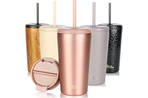 Milu Thermobecher 500ml - 100% Auslaufsicher - Edelstahl Kaffeebecher to go isoliert mit Strohhalm hält 10h heiß / 20h kalt, BPA-frei (Rose Gold, 500ml)