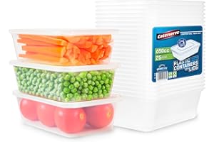 Caterserve 25 Takeaway Plastic Containers With lids 650ml - Microwave and Dishwasher safe - Ideal for Food storage and Meal Prep - BPA free,recyclable,reusable